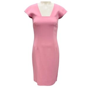 DOLCE & GABBANA LIGHT PINK CAP SLEEVED CREPE SHEATH DRESS